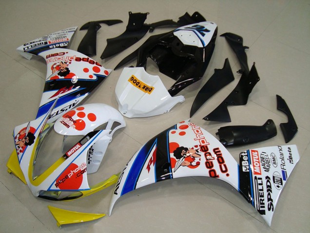 2009-2011 Yamaha YZF R1 Motorcycle Fairings - White Red Yellow Black Pepe Phone Dark Dog