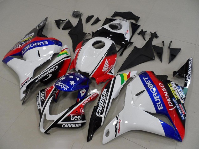 2009-2012 Honda CBR600RR Motorcycle Fairings - White Red Blue Glossy Black EuroBet Lee Star
