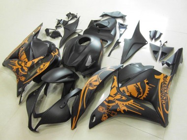 2009-2012 Honda CBR600RR Motorcycle Fairings - Matte Black Orange Skull