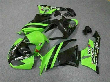 2009-2012 Kawasaki ZX6R Motorcycle Fairings - Green Glossy Black Elf Touch4 Bridgestone