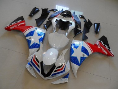 2012-2014 Yamaha YZF R1 Motorcycle Fairings - White Blue Red Black Star