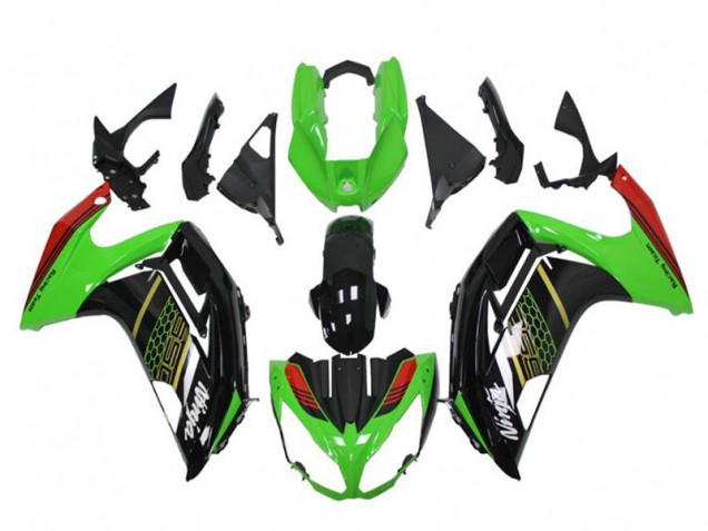 2012-2016 Kawasaki EX650 Motorcycle Fairings - Green Glossy Black Red Honeycomb
