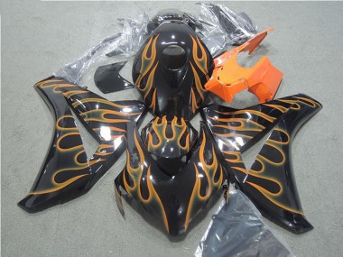 2008-2011 Honda CBR1000RR Motorcycle Fairings - Glossy Black Orange Flame