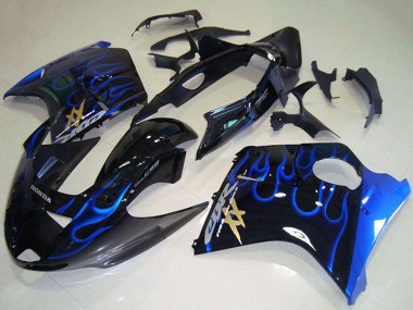 1996-2007 Honda CBR1100XX Blackbird Abs Motorcycle Fairings - Glossy Black Blue Flame
