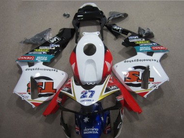 2005-2006 Honda CBR600RR Motorcycle Fairings - White Red Blue Glossy Black Star Lee 27