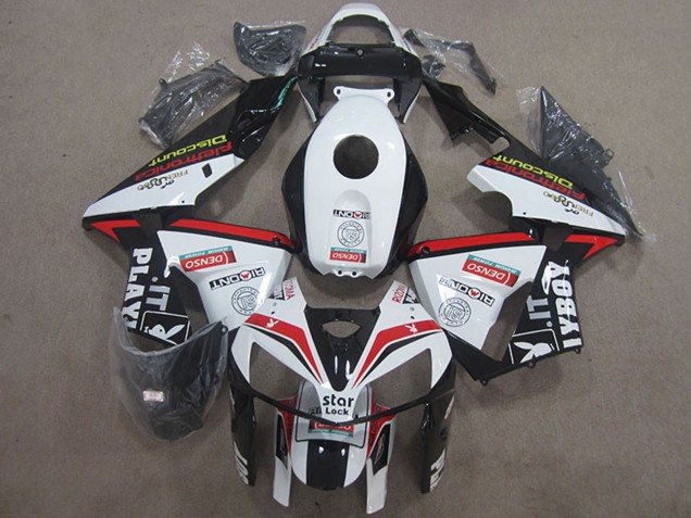 2005-2006 Honda CBR600RR Motorcycle Fairings - White Red Black Star Lock Playboy