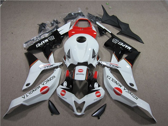 2007-2008 Honda CBR600RR Motorcycle Fairings - White Red Glossy Black Konica Minolta MAPEI