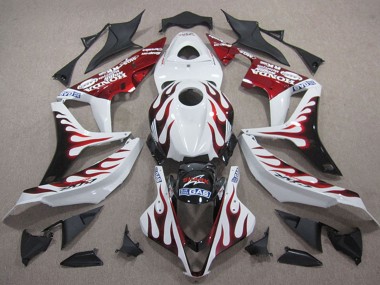 2007-2008 Honda CBR600RR Motorcycle Fairings - White Red Glossy Black Flame
