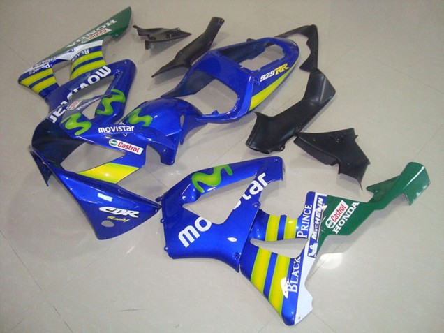 2000-2001 Honda CBR900RR 929 Motorcycle Fairings - Blue Yellow Green MoviStar Castrol