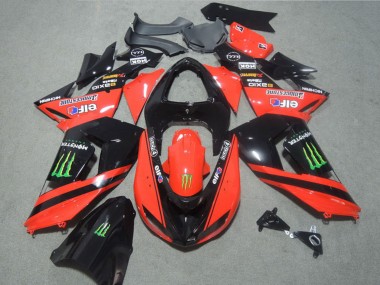 2006-2007 Kawasaki ZX10R Motorcycle Fairings - Red Glossy Black Green Elf Touch4 Monster
