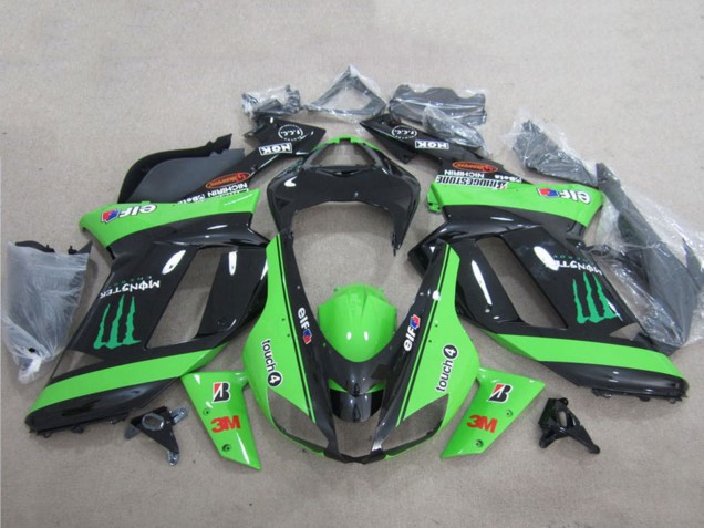 2007-2008 Kawasaki ZX6R Motorcycle Fairings - Green Black 3M Monster