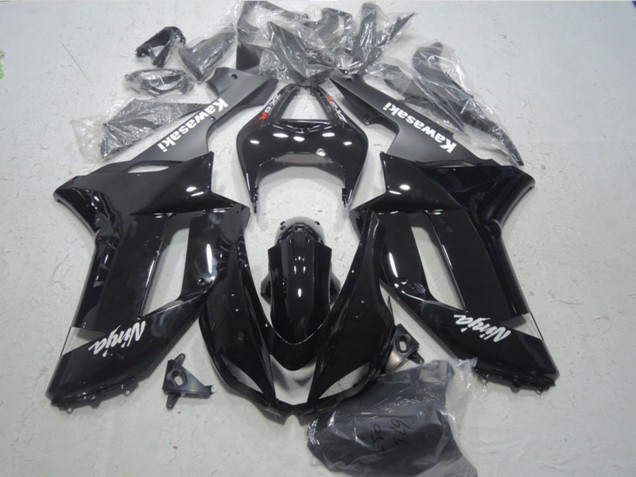 2007-2008 Kawasaki ZX6R Motorcycle Fairings - Glossy Black Matte Black White Red Decals