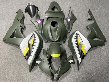 2007-2008 Honda CBR600RR Motorcycle Fairings - Army Green White Yellow Shark