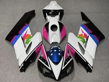 2004-2005 Honda CBR1000RR Motorcycle Fairings - White Pink Blue Glossy Black Star