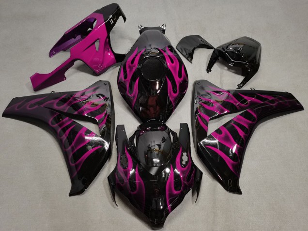 2008-2011 Honda CBR1000RR Motorcycle Fairings - Glossy Black Pink Flame