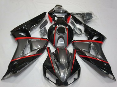 2006-2007 Honda CBR1000RR Motorcycle Fairings - Grey Glossy Black Red Stripe