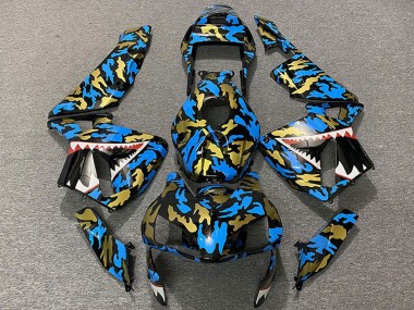 2003-2004 Honda CBR600RR Motorcycle Fairings - Blue Gold Camouflage Shark