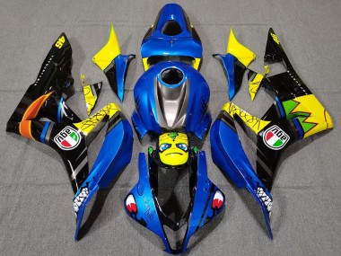 2007-2008 Honda CBR600RR Motorcycle Fairings - Blue Yellow Glossy Black Shark