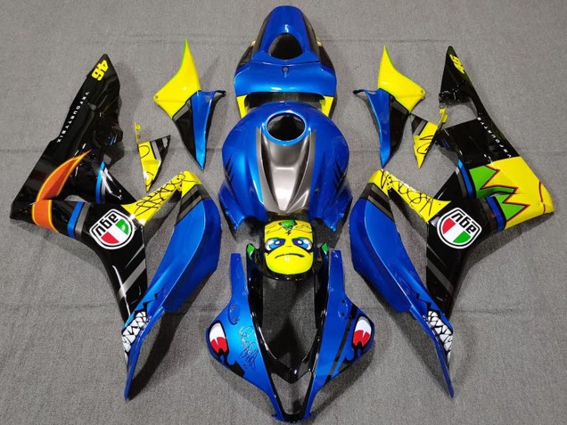 2007-2008 Honda CBR600RR Motorcycle Fairings - Blue Yellow Glossy Black Shark
