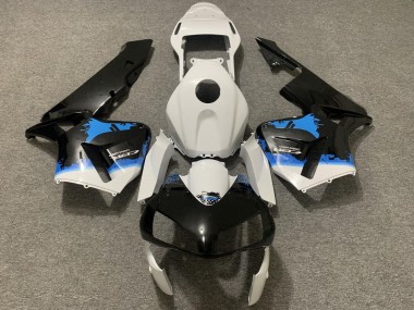 2003-2004 Honda CBR600RR Motorcycle Fairing - White Blue Glossy Black Splatter