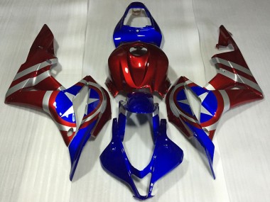 2007-2008 Honda CBR600RR Motorcycle Fairings - Red Silver Blue Captain America