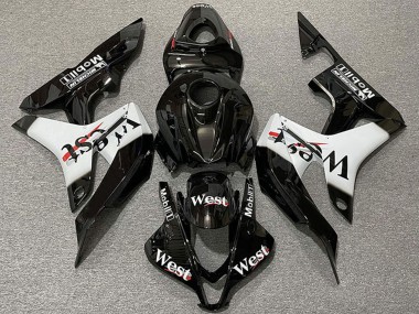 2007-2008 Honda CBR600RR Motorcycle Fairings - Glossy Black White West Style