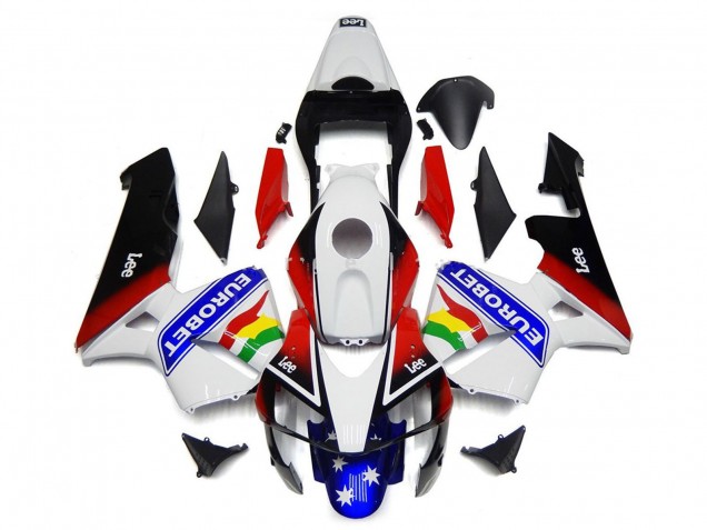 2003-2004 Honda CBR600RR Motorcycle Fairing - White Red Blue Glossy Black EuroBet