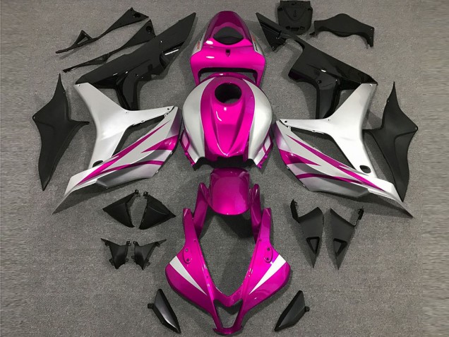 2007-2008 Honda CBR600RR Motorcycle Fairings - Silver Pink Glossy Black OEM Style