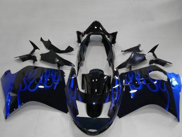 1996-2007 Honda CBR1100XX Blackbird Motorcycle Fairings - Glossy Black Blue Flame