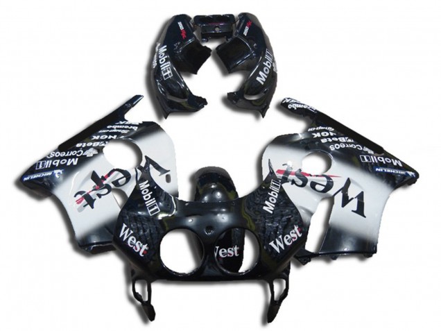 1990-1998 Honda CBR250RR Motorcycle Fairings - Glossy Black White West