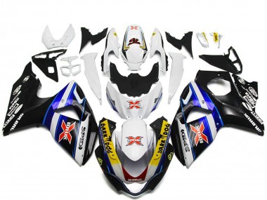 2009-2016 Suzuki GSXR 1000 Motorcycle Fairings - White Blue Black SPIDI Dark Dog