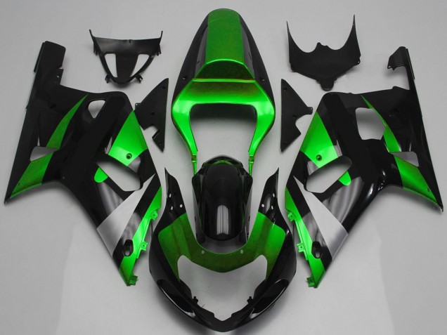 2001-2003 Suzuki GSXR 600 / GSXR 750 Motorcycle Fairing - Green Silver Glossy Black