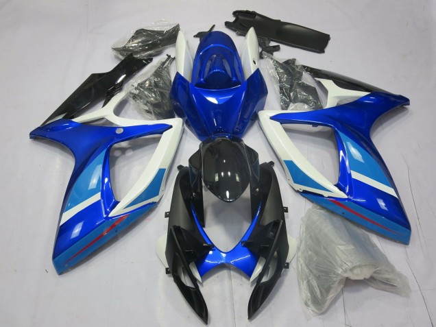 2006-2007 Suzuki GSXR 600 / GSXR 750 Motorcycle Fairing - White Blue Glossy Black