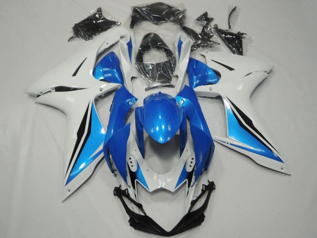 2011-2024 Suzuki GSXR 600 / GSXR 750 Motorcycle Fairings - White Light Blue Glossy Black OEM Style