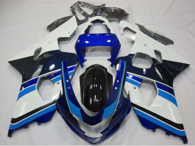 2004-2005 Suzuki GSXR 600 / GSXR 750 Motorcycle Fairings - White Blue Glossy Black