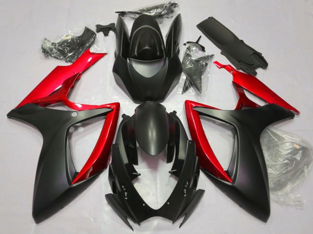 2006-2007 Suzuki GSXR 600 / GSXR 750 Motorcycle Fairings - Matte Black Red