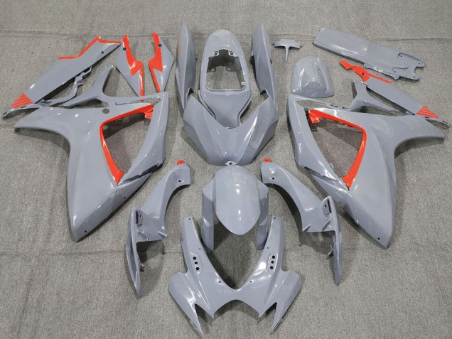 2006-2007 Suzuki GSXR 600 / GSXR 750 Motorcycle Fairings - Nardo Grey and Red Trim