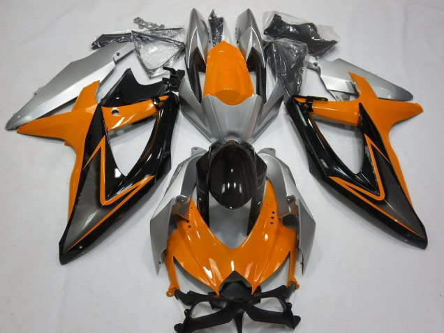 2008-2010 Suzuki GSXR 600 / GSXR 750 Motorcycle Fairings - Silver Orange Glossy Black
