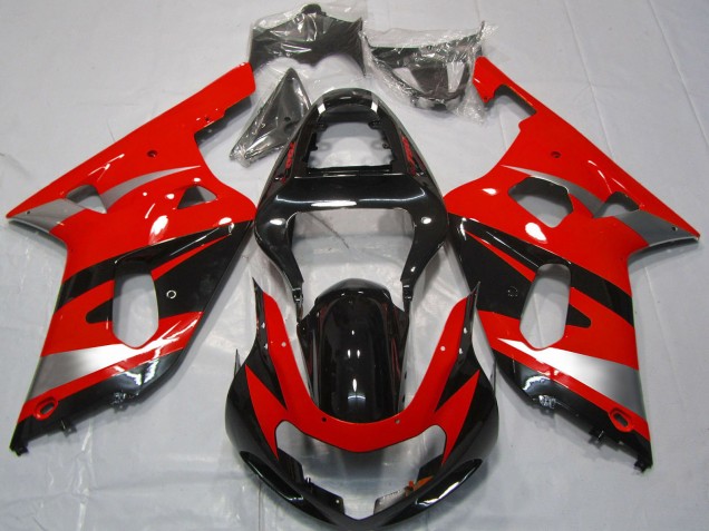 2001-2003 Suzuki GSXR 600 / GSXR 750 Motorcycle Fairings - Red Silver Glossy Black OEM Style