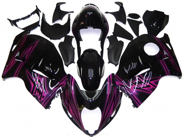 1996-2007 Suzuki GSXR 1300 Motorcycle Fairings - Glossy Black Purple Flame