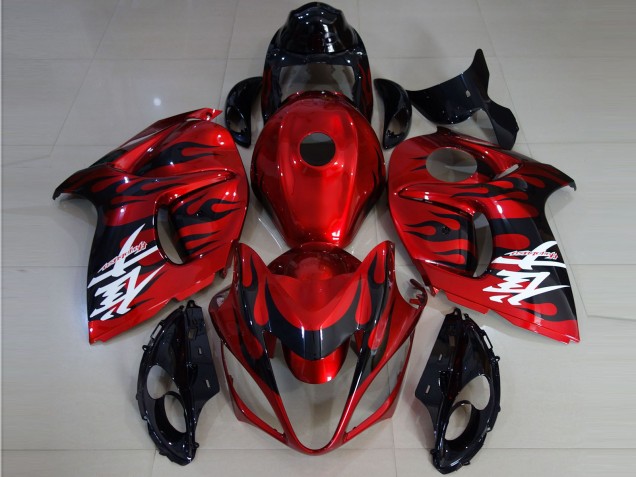 2008-2020 Suzuki GSXR 1300 Motorcycle Fairings - Red Black Flame