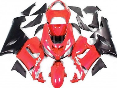 2005-2006 Kawasaki ZX6R Motorcycle Fairings - Red Matte Black