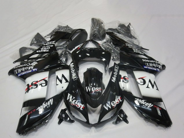 2007-2008 Kawasaki ZX6R Motorcycle Fairings - Glossy Black White West