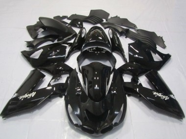 2006-2011 Kawasaki ZX14R Motorcycle Fairings - Glossy Black White Ninja
