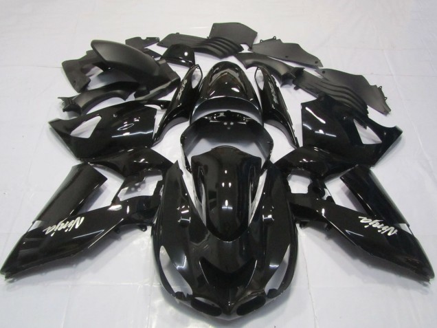 2006-2011 Kawasaki ZX14R Motorcycle Fairings - Glossy Black White Ninja