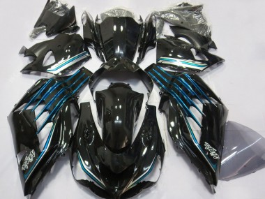 2012-2024 Glossy Black Light Blue Kawasaki ZX14R ZZR 1400 Motorcycle Fairings