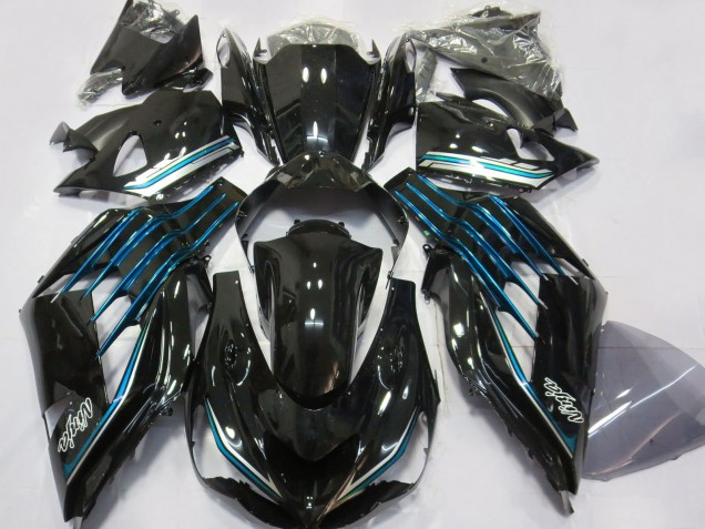 2012-2024 Glossy Black Light Blue Kawasaki ZX14R ZZR 1400 Motorcycle Fairings