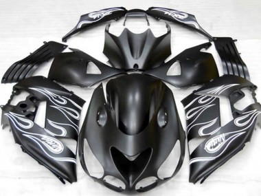 2006-2011 Kawasaki ZX14R Motorcycle Fairings - Matte Black Silver Flame