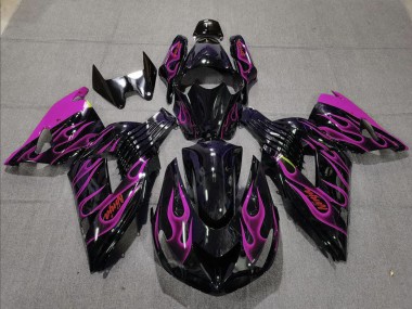 2006-2011 Kawasaki ZX14R Motorcycle Fairing - Glossy Black Purple Flame