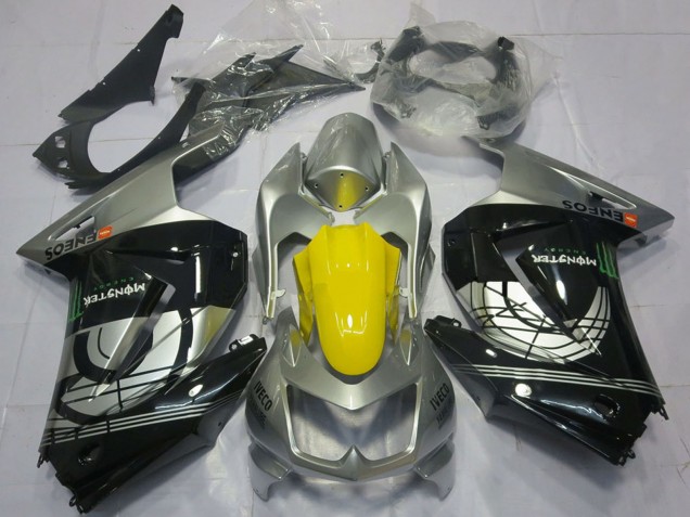 2008-2012 Kawasaki Ninja 250 Motorcycle Fairings - Silver Yellow Glossy Black